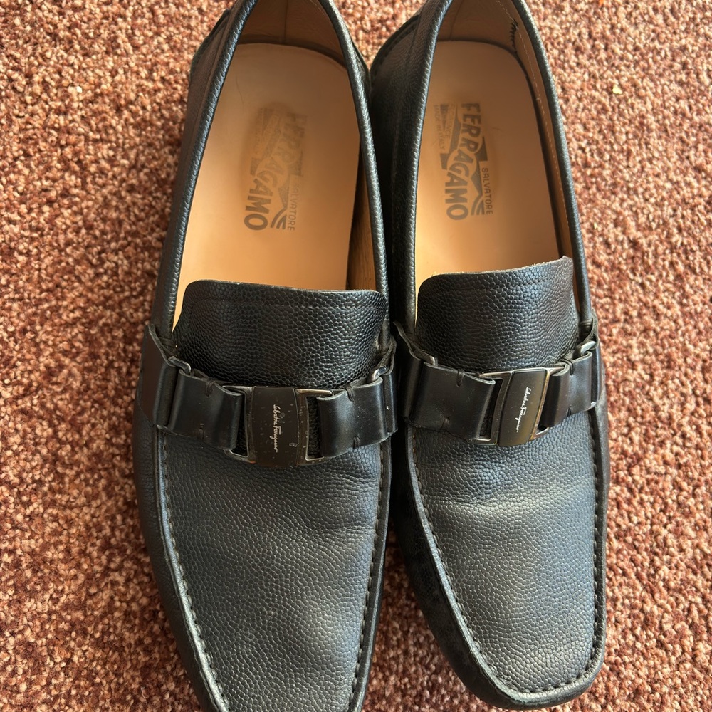Salvatore Ferragamo Textured Black Loafers
